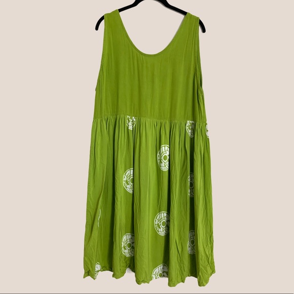 Lime Green Stamped Summer Beach Dress - Picture 2 of 3
